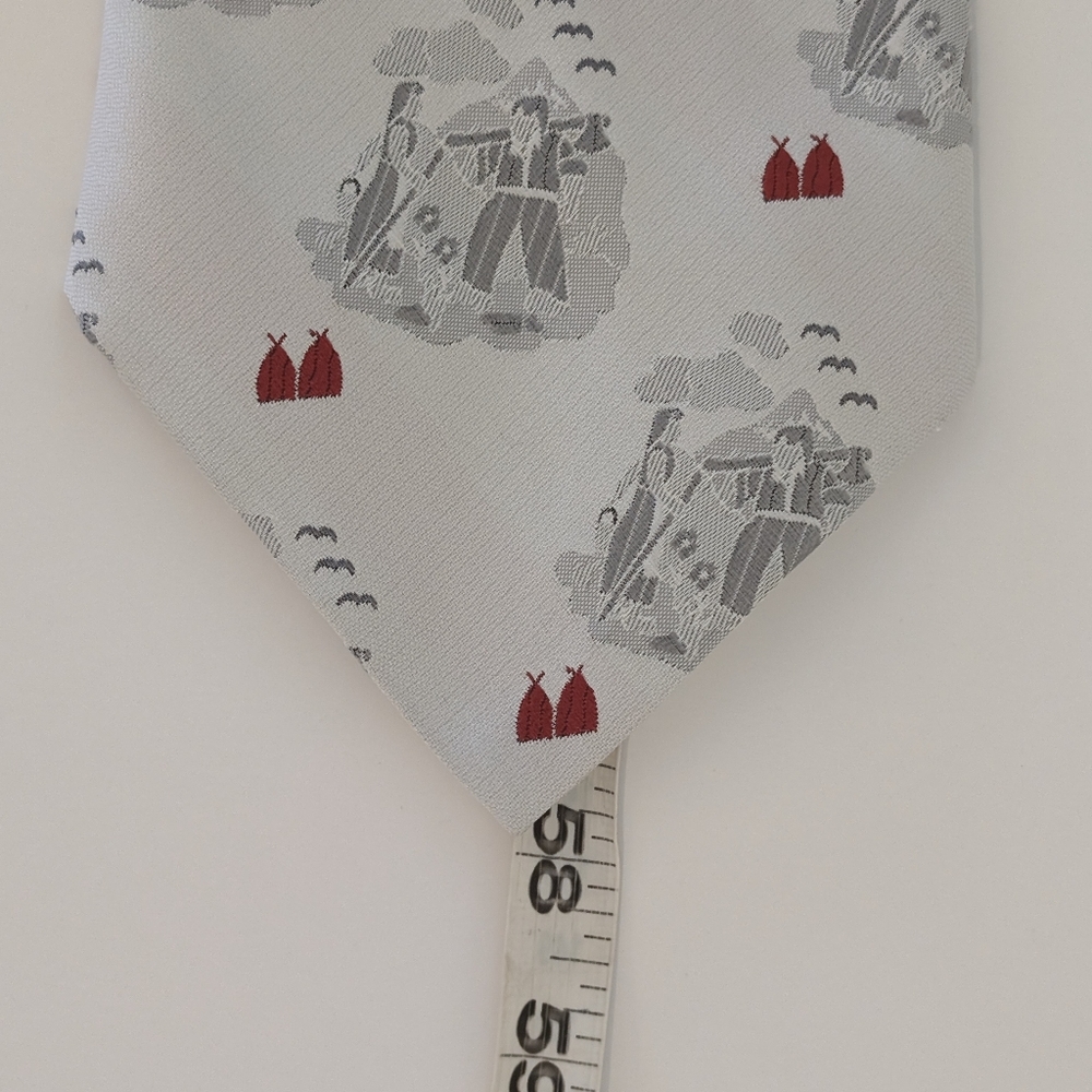 RARE Vintage Hardy Amies Tie Mens Gray Red Wheat Farming Pattern Silk Old Money - Picture 4 of 11